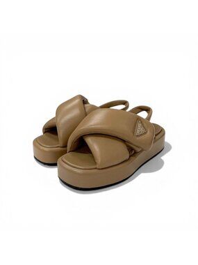 prada tobacco capretto sandals Prada | Shoes | Prada Capretto Lame Leather Sandal In Gold